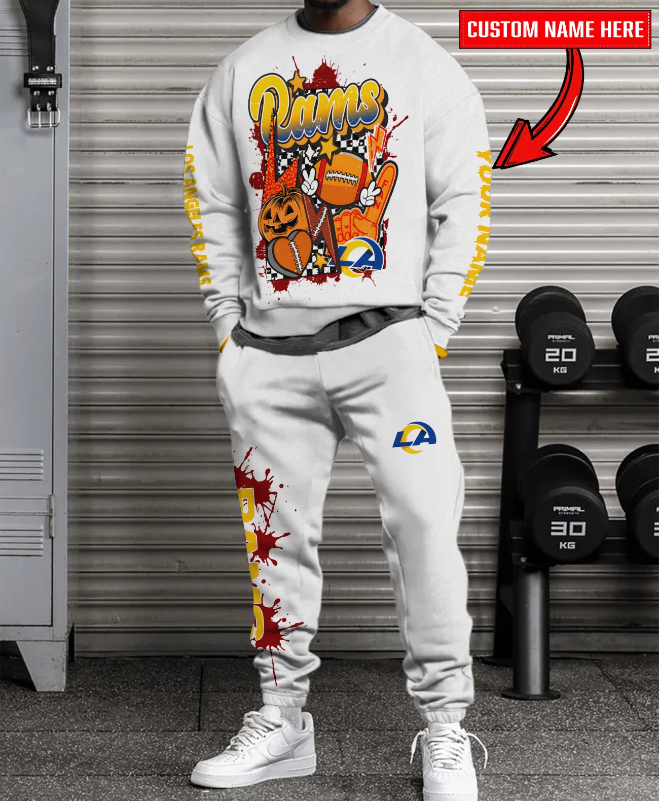 Los Angeles Rams Halloween Collection Unisex Sweatshirt And Sweatpants Set AZCASP000008White