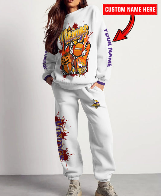Minnesota Vikings Halloween Collection Unisex Sweatshirt And Sweatpants Set AZCASP000009White