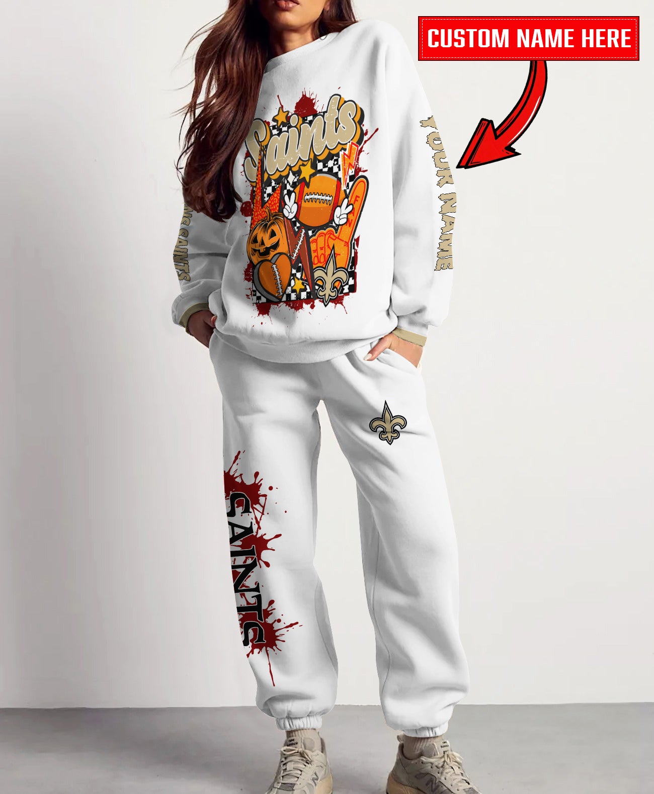 New Orleans Saints Halloween Collection Unisex Sweatshirt And Sweatpants Set AZCASP000010White