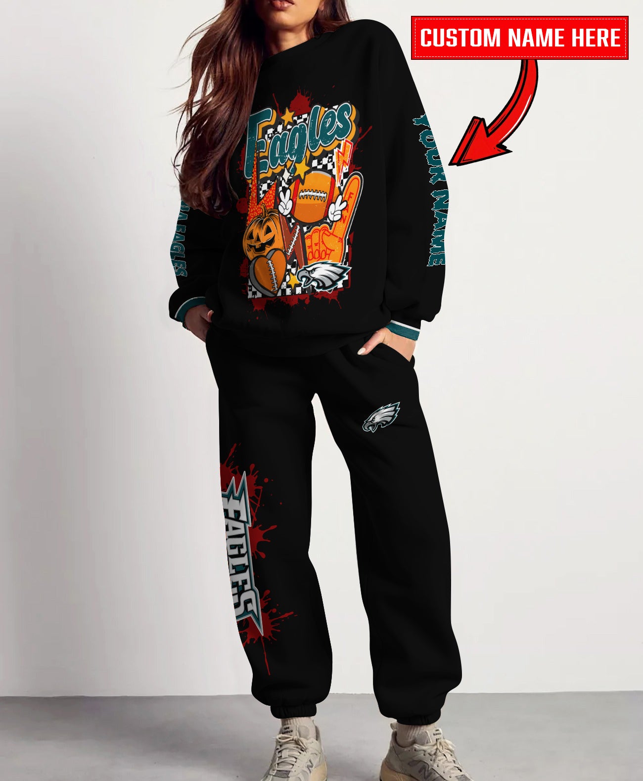Philadelphia Eagles Halloween Collection Unisex Sweatshirt And Sweatpants Set AZCASP000012Black