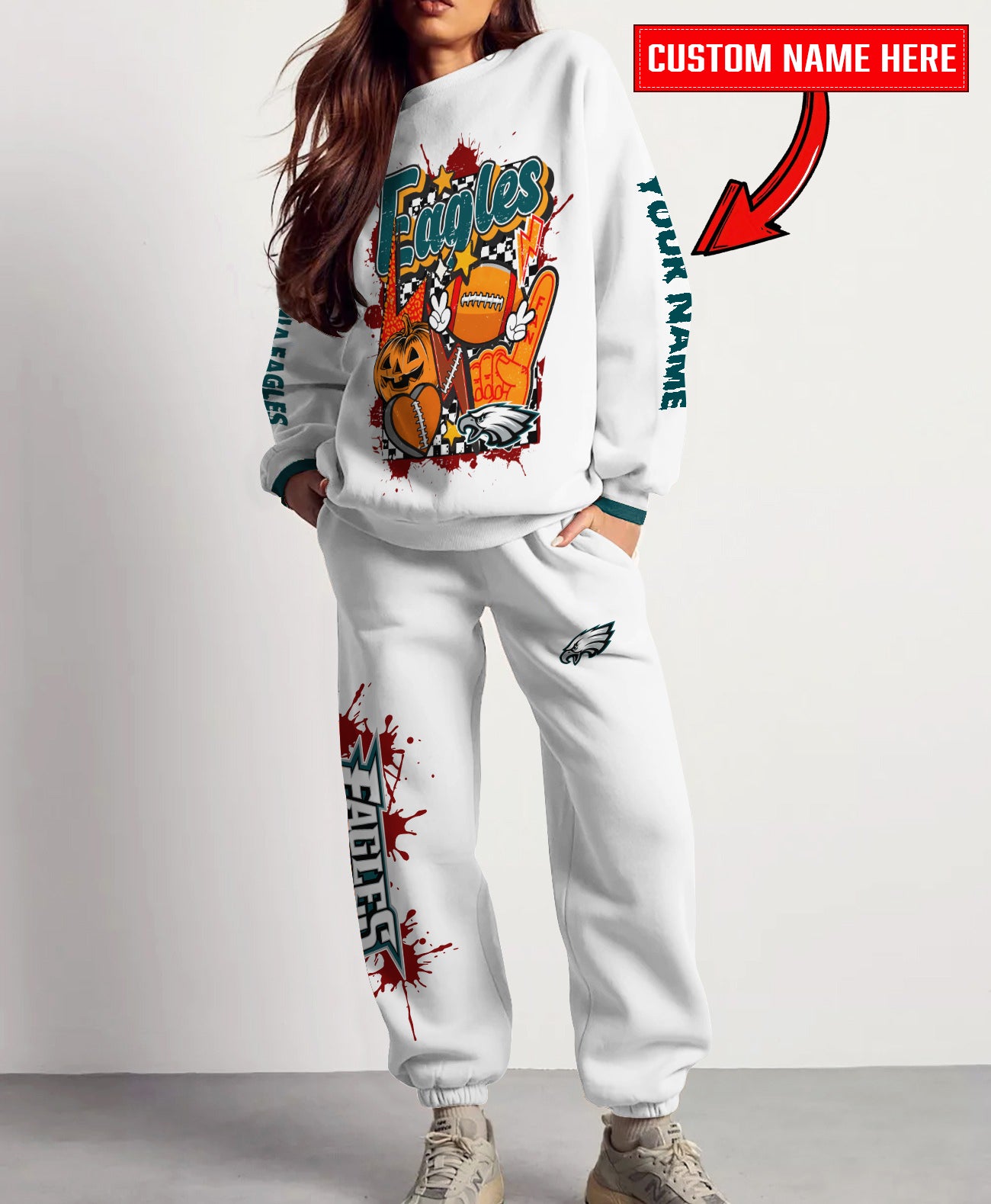 Philadelphia Eagles Halloween Collection Unisex Sweatshirt And Sweatpants Set AZCASP000012White