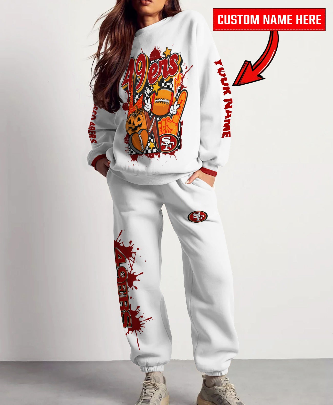 San Francisco 49ers Halloween Collection Unisex Sweatshirt And Sweatpants Set AZCASP000013White