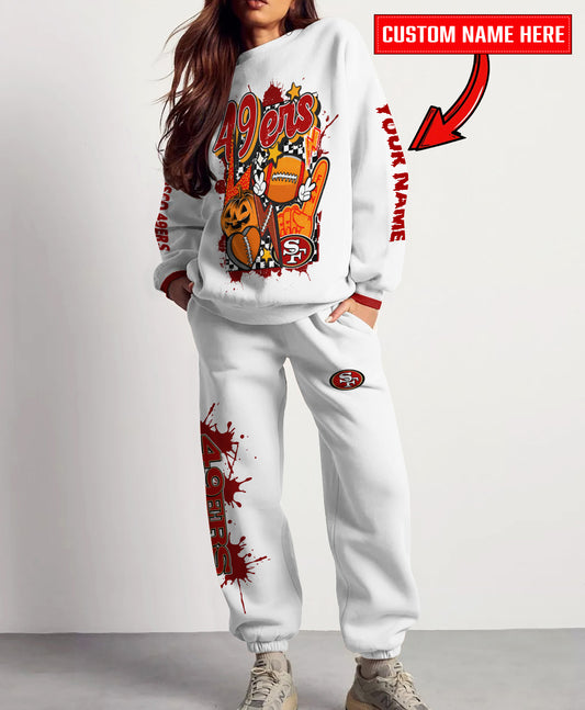 San Francisco 49ers Halloween Collection Unisex Sweatshirt And Sweatpants Set AZCASP000013White