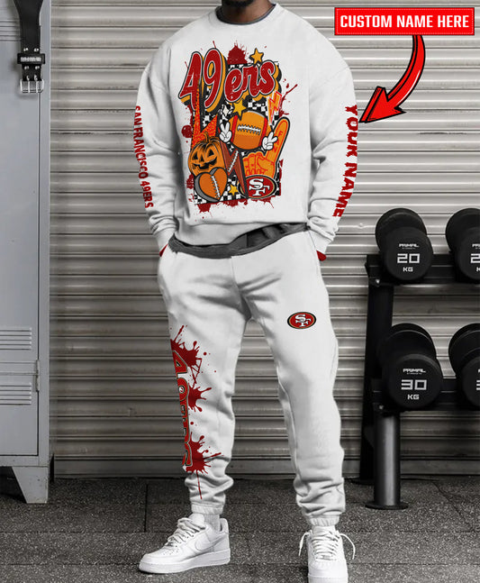 San Francisco 49ers Halloween Collection Unisex Sweatshirt And Sweatpants Set AZCASP000013White