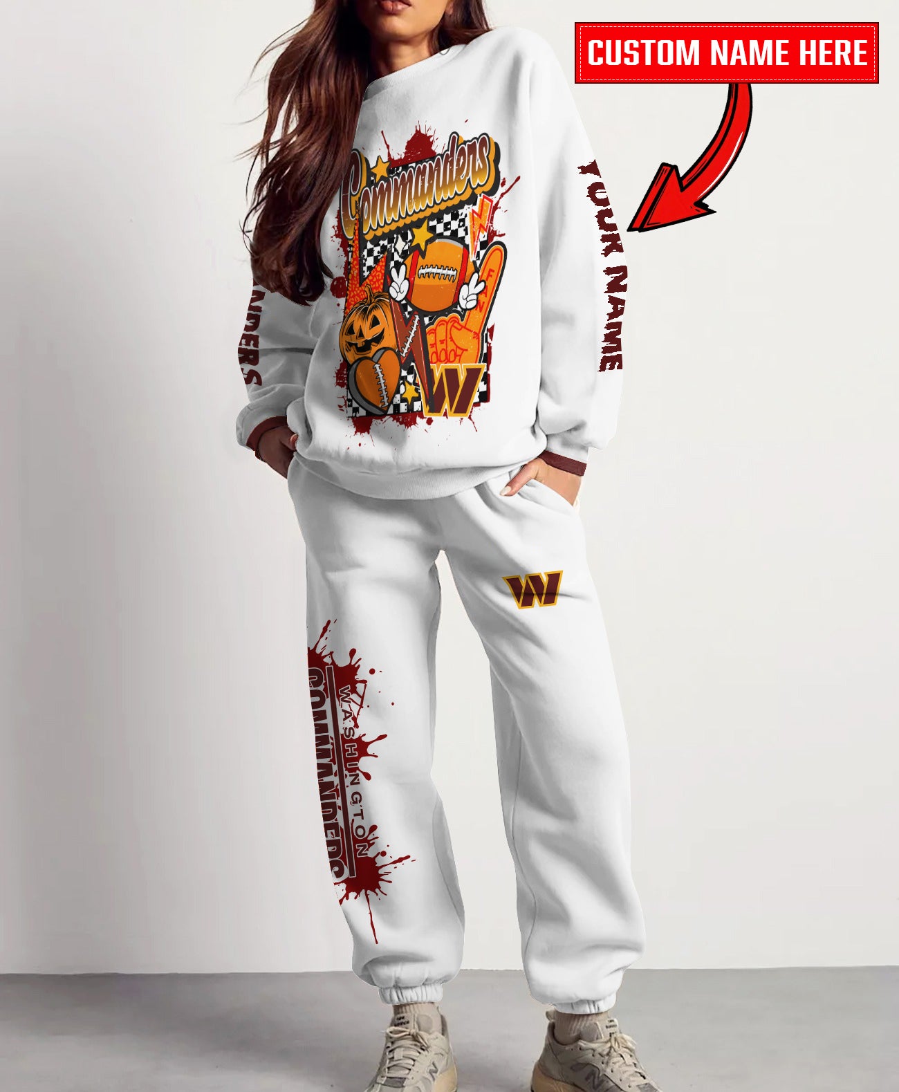 Washington Commanders Halloween Collection Unisex Sweatshirt And Sweatpants Set AZCASP000016White