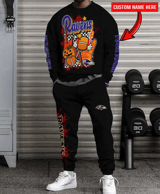 Baltimore Ravens Halloween Collection Unisex Sweatshirt And Sweatpants Set AZCASP000017Black