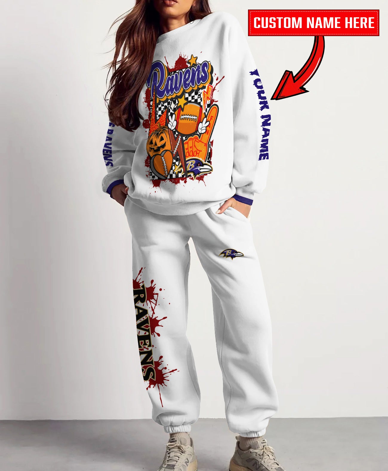 Baltimore Ravens Halloween Collection Unisex Sweatshirt And Sweatpants Set AZCASP000017White