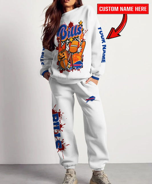 Buffalo Bills Halloween Collection Unisex Sweatshirt And Sweatpants Set AZCASP000018White