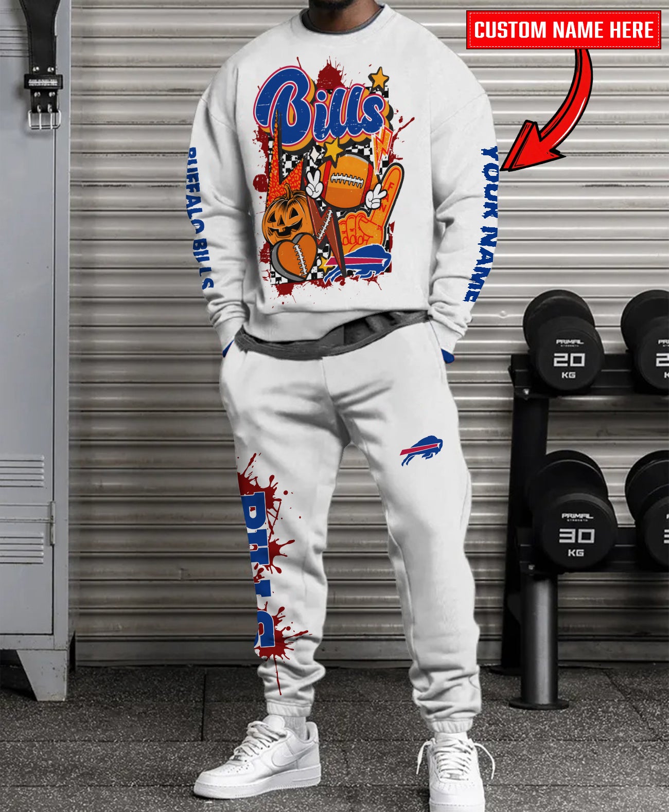 Buffalo Bills Halloween Collection Unisex Sweatshirt And Sweatpants Set AZCASP000018White