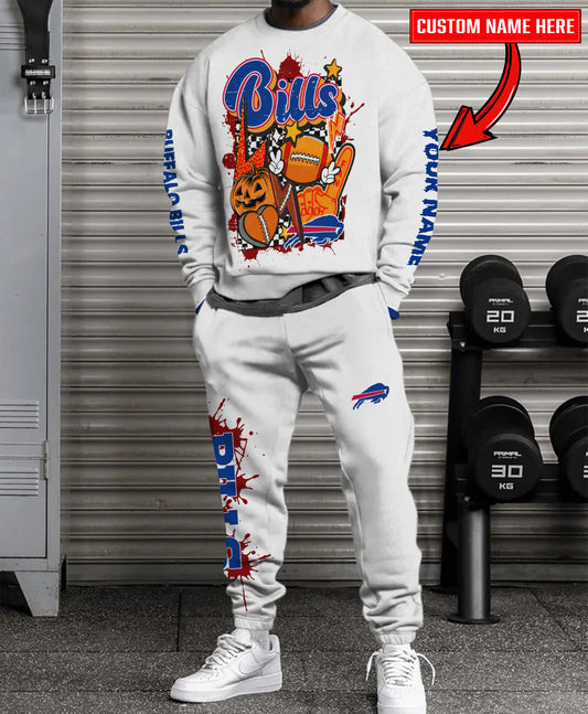Buffalo Bills Halloween Collection Unisex Sweatshirt And Sweatpants Set AZCASP000018White
