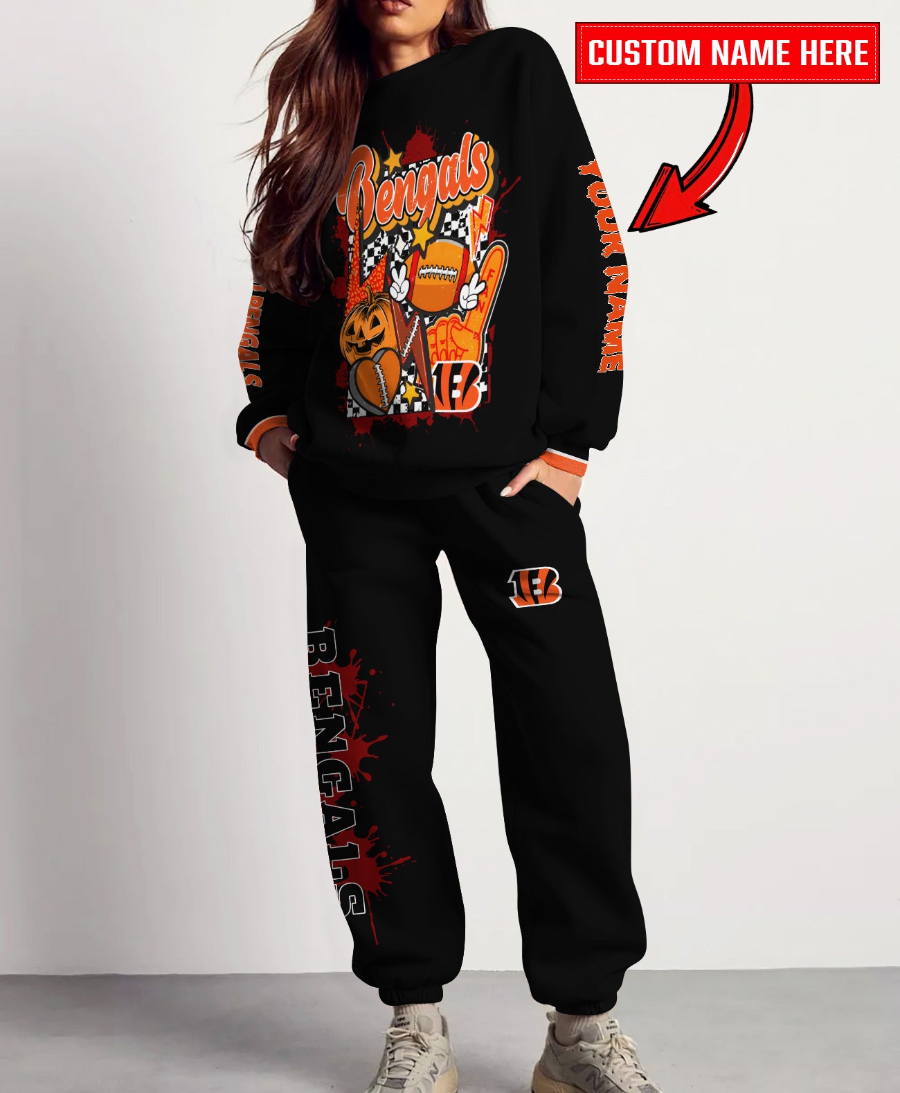 Cincinnati Bengals Halloween Collection Unisex Sweatshirt And Sweatpants Set AZCASP000019Black