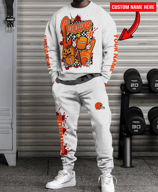 Cleveland Browns Halloween Collection Unisex Sweatshirt And Sweatpants Set AZCASP000020White