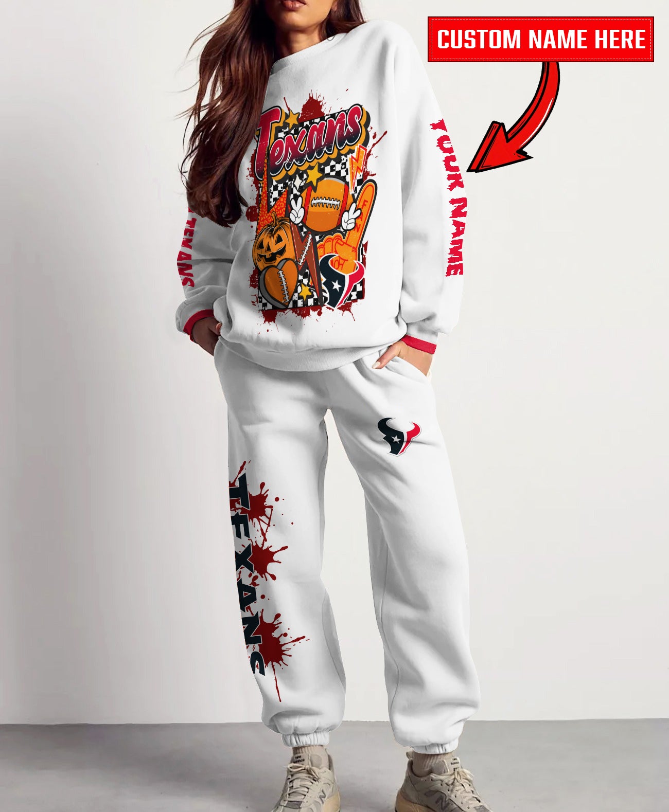 Houston Texans Halloween Collection Unisex Sweatshirt And Sweatpants Set AZCASP000022White