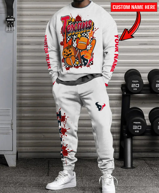 Houston Texans Halloween Collection Unisex Sweatshirt And Sweatpants Set AZCASP000022White