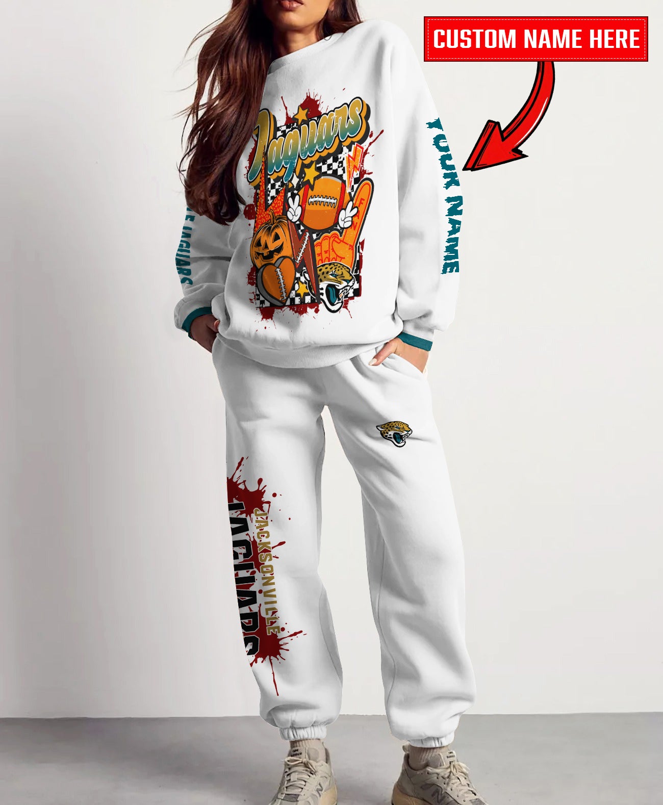 Jacksonville Jaguars Halloween Collection Unisex Sweatshirt And Sweatpants Set AZCASP000024White