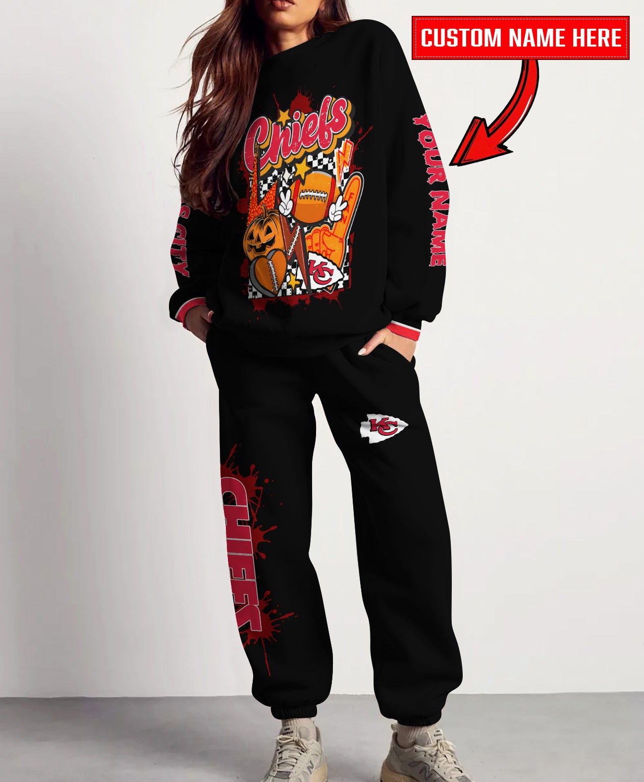 Kansas City Chiefs Halloween Collection Unisex Sweatshirt And Sweatpants Set AZCASP000025Black