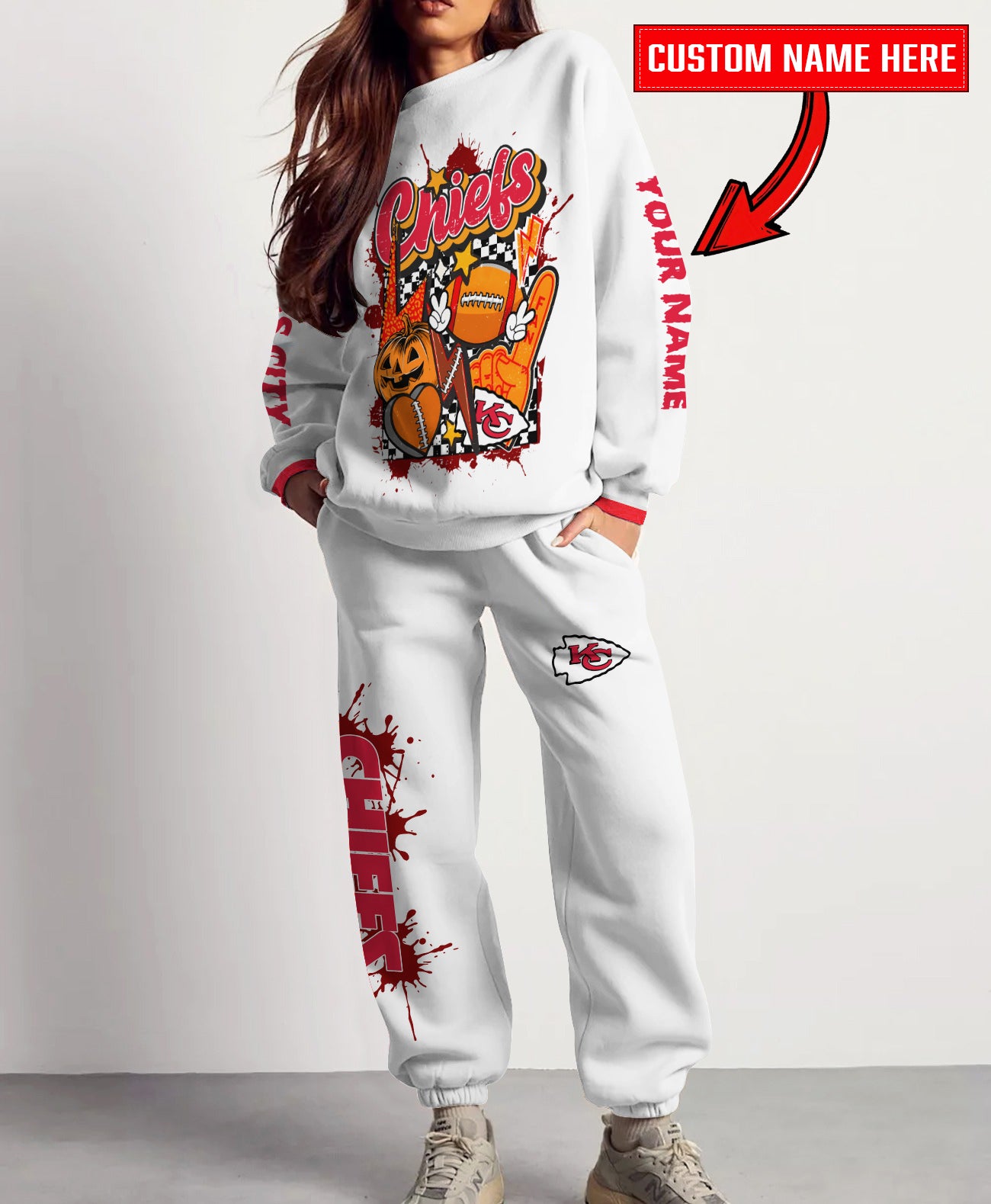 Kansas City Chiefs Halloween Collection Unisex Sweatshirt And Sweatpants Set AZCASP000025White