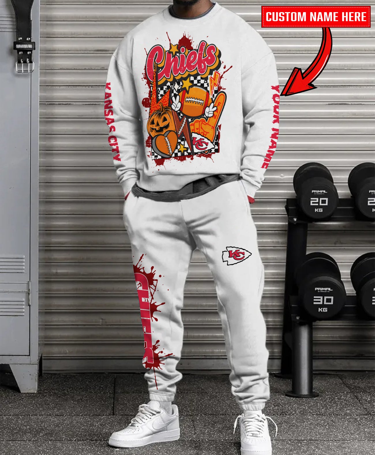 Kansas City Chiefs Halloween Collection Unisex Sweatshirt And Sweatpants Set AZCASP000025White