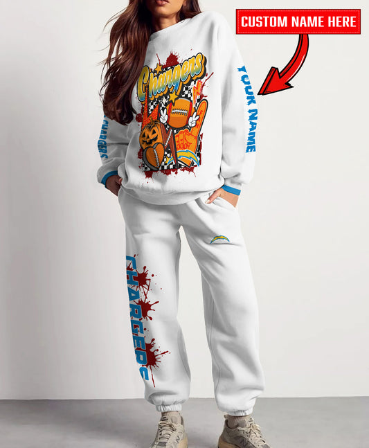 Los Angeles Chargers Halloween Collection Unisex Sweatshirt And Sweatpants Set AZCASP000027White