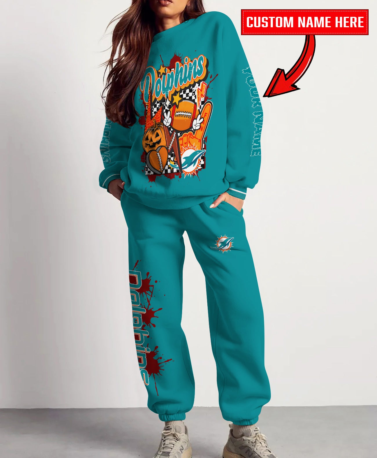 Miami Dolphins Halloween Collection Unisex Sweatshirt And Sweatpants Set AZCASP000028Team Color