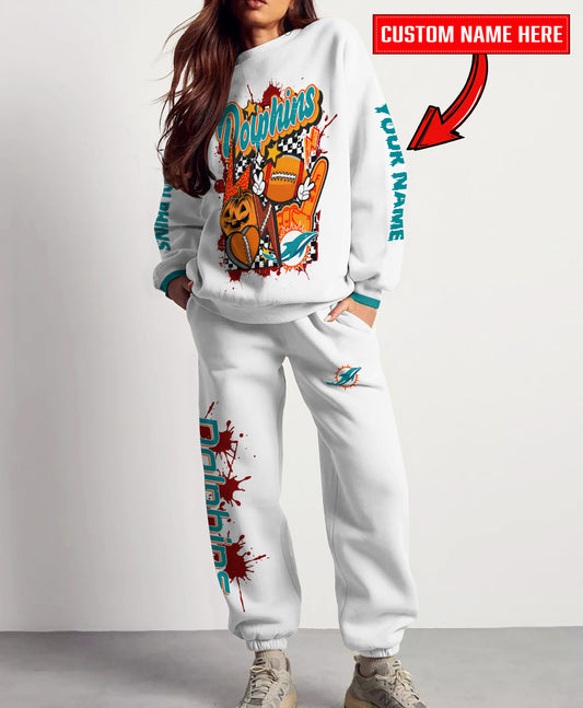 Miami Dolphins Halloween Collection Unisex Sweatshirt And Sweatpants Set AZCASP000028White