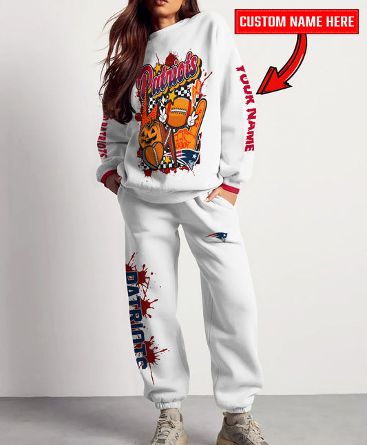 New England Patriots Halloween Collection Unisex Sweatshirt And Sweatpants Set AZCASP000029White