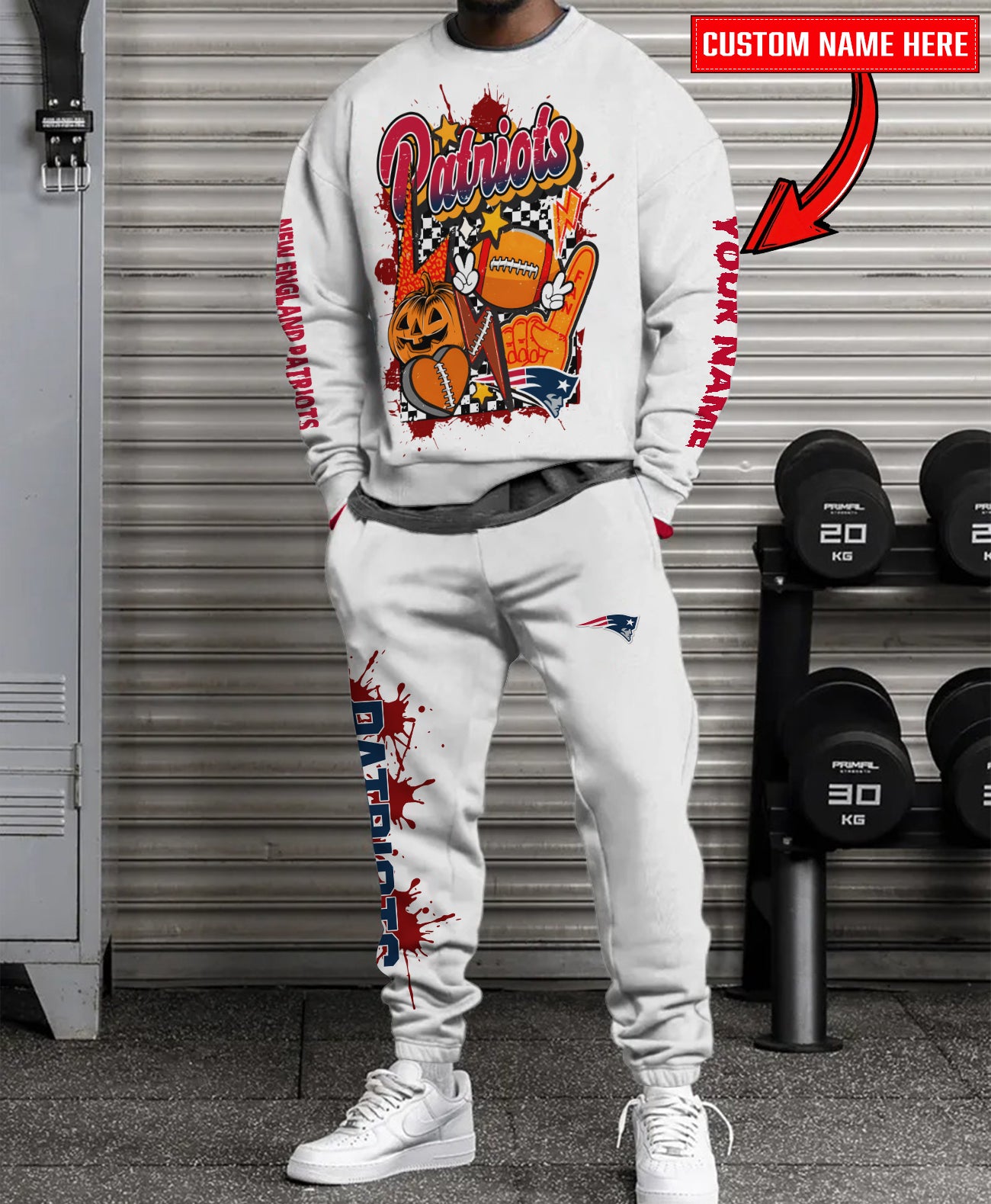 New England Patriots Halloween Collection Unisex Sweatshirt And Sweatpants Set AZCASP000029White