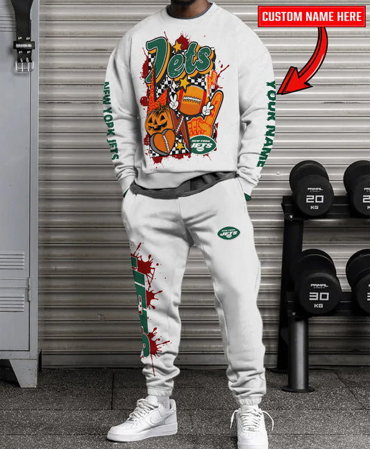 New York Jets Halloween Collection Unisex Sweatshirt And Sweatpants Set AZCASP000030White