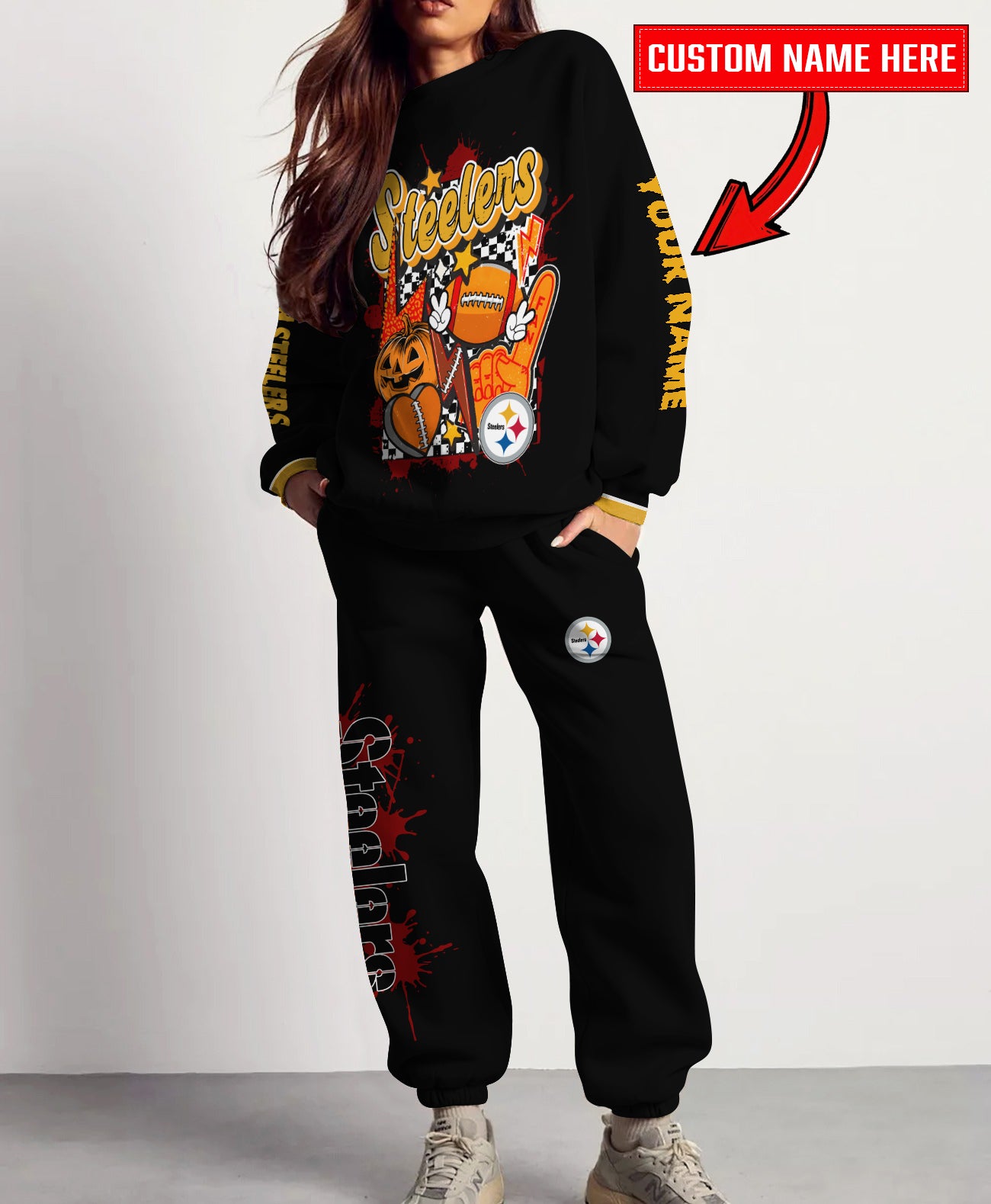 Pittsburgh Steelers Halloween Collection Unisex Sweatshirt And Sweatpants Set AZCASP000031Black