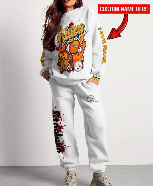 Pittsburgh Steelers Halloween Collection Unisex Sweatshirt And Sweatpants Set AZCASP000031White