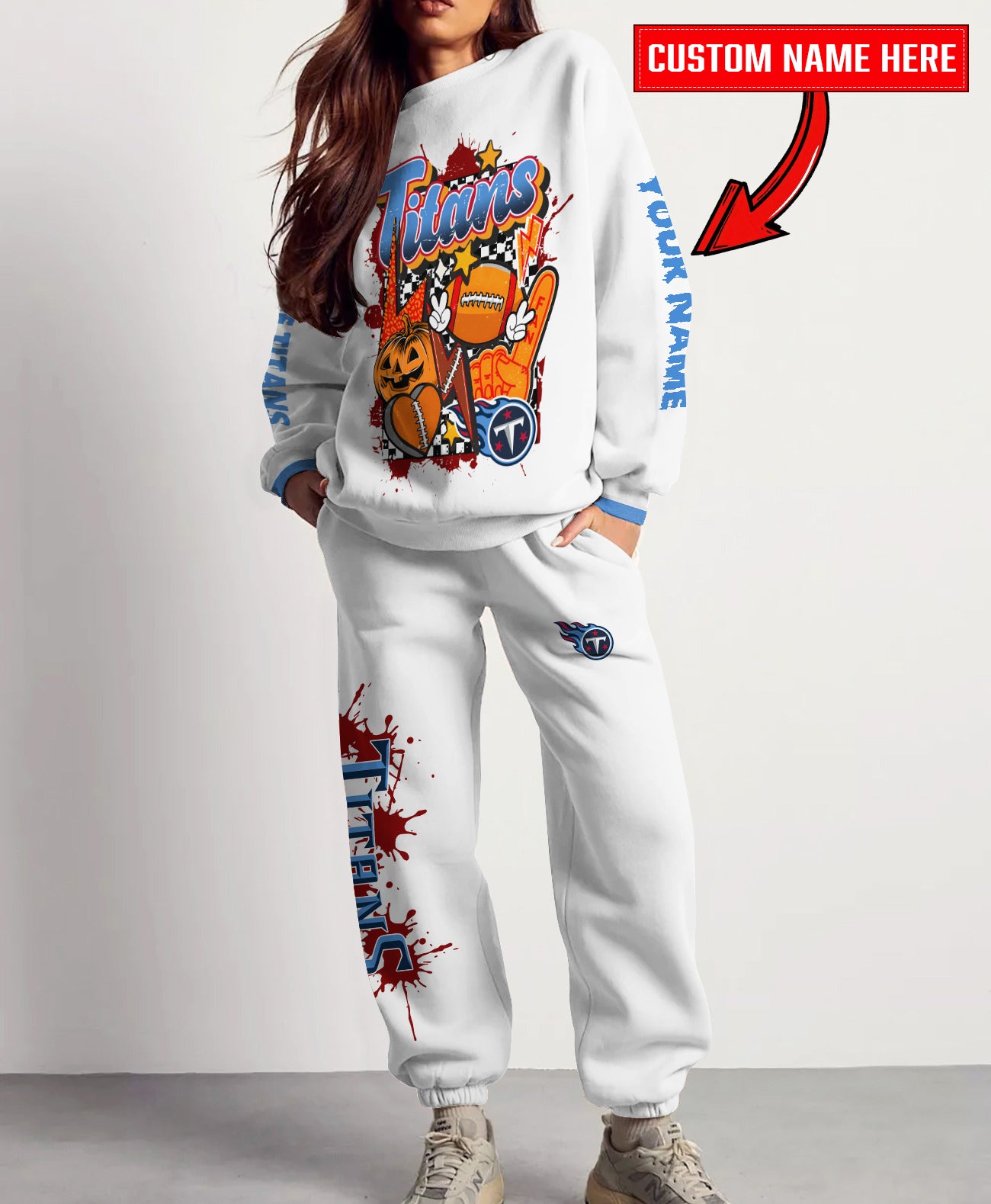 Tennessee Titans Halloween Collection Unisex Sweatshirt And Sweatpants Set AZCASP000032White