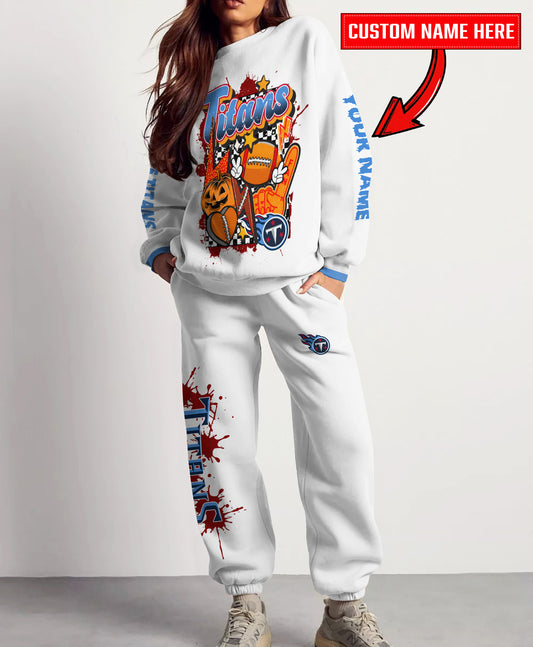 Tennessee Titans Halloween Collection Unisex Sweatshirt And Sweatpants Set AZCASP000032White