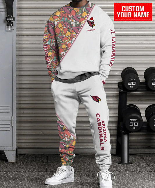 Arizona Cardinals Christmas Pattern Unisex Combo Sweatshirt And Sweatpants AZCASP000065White