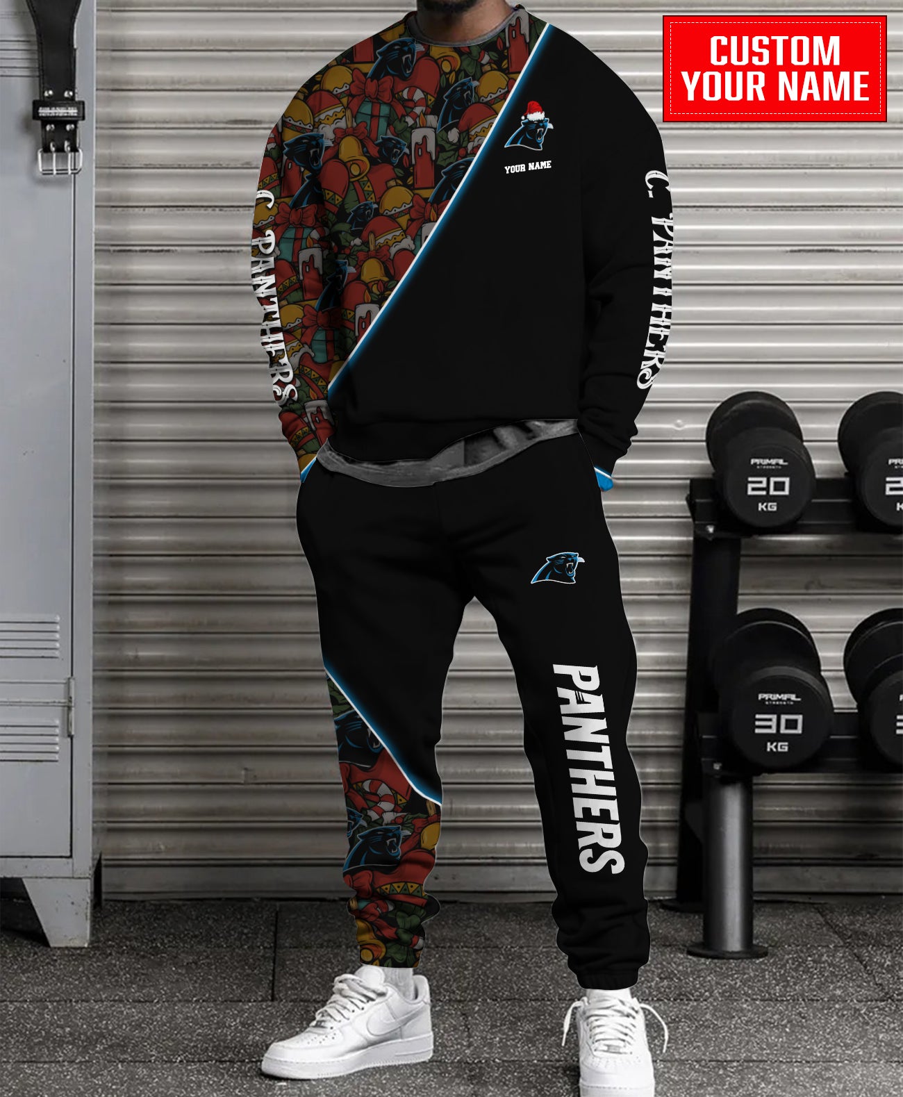 Carolina Panthers Christmas Pattern Unisex Combo Sweatshirt And Sweatpants AZCASP000067Black