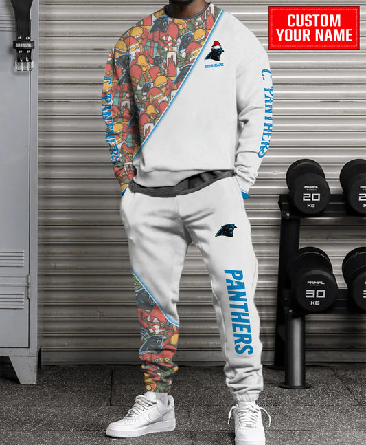 Carolina Panthers Christmas Pattern Unisex Combo Sweatshirt And Sweatpants AZCASP000067White