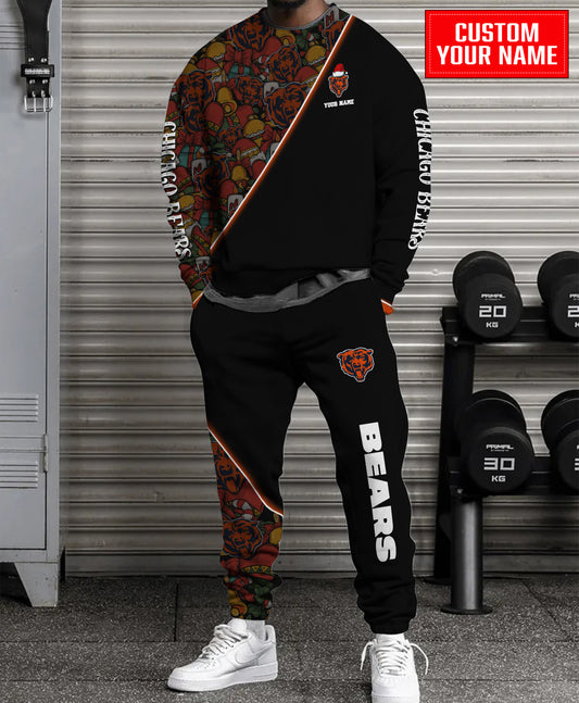 Chicago Bears Christmas Pattern Unisex Combo Sweatshirt And Sweatpants AZCASP000068Black
