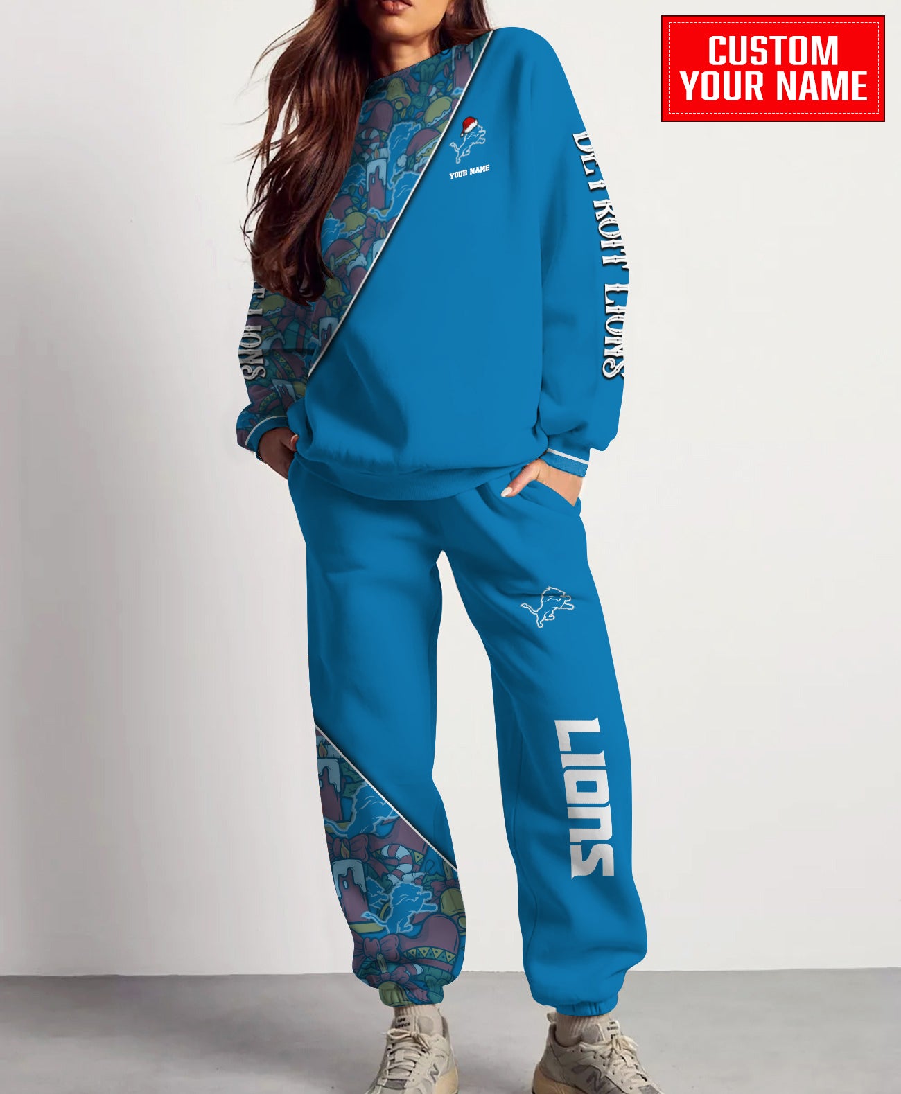 Detroit Lions Christmas Pattern Unisex Combo Sweatshirt And Sweatpants AZCASP000070TeamColor
