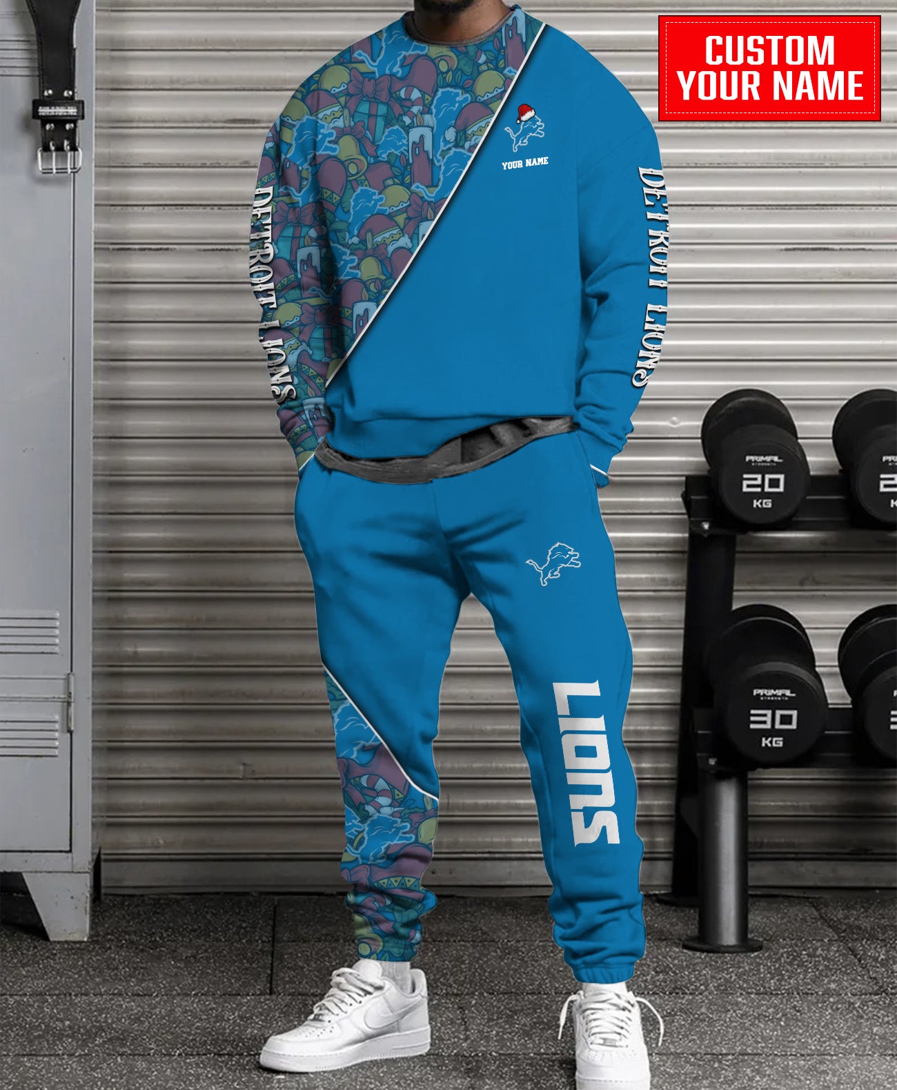 Detroit Lions Christmas Pattern Unisex Combo Sweatshirt And Sweatpants AZCASP000070TeamColor
