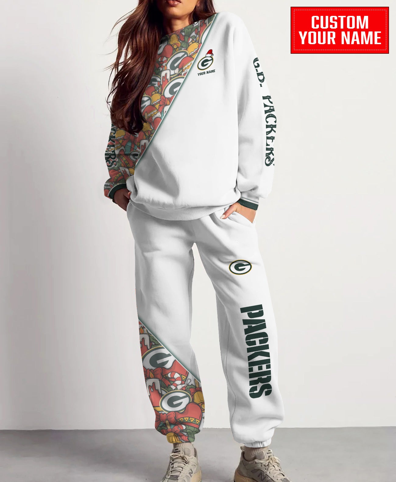 Green Bay Packers Christmas Pattern Unisex Combo Sweatshirt And Sweatpants AZCASP000071White