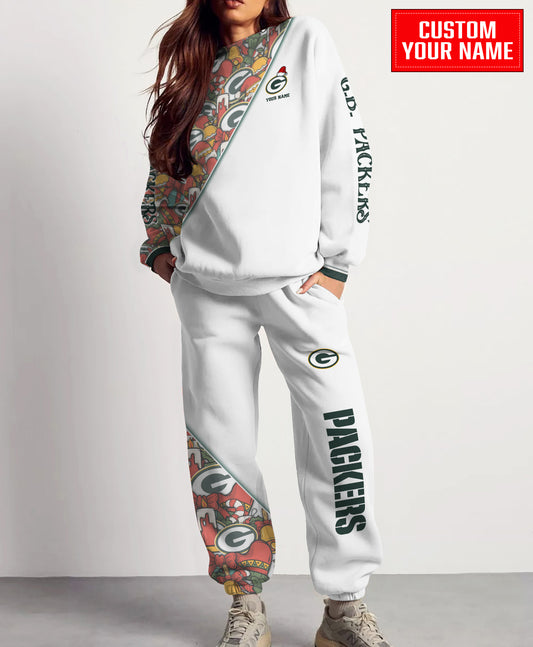Green Bay Packers Christmas Pattern Unisex Combo Sweatshirt And Sweatpants AZCASP000071White