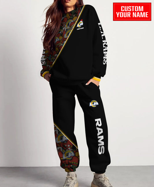 Los Angeles Rams Christmas Pattern Unisex Combo Sweatshirt And Sweatpants AZCASP000072Black