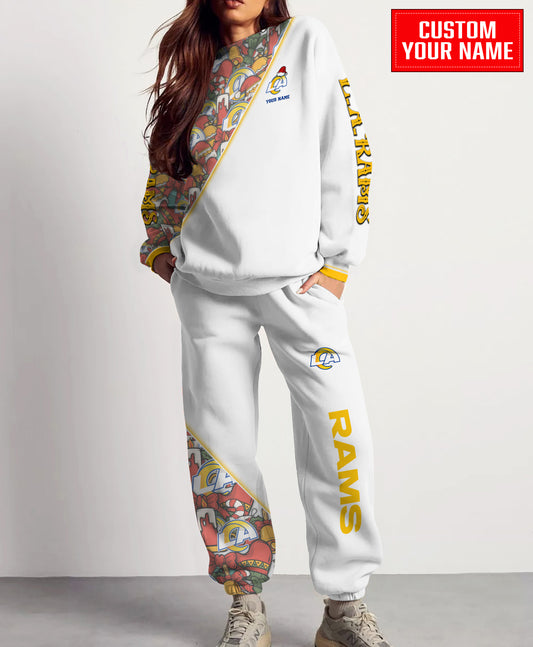 Los Angeles Rams Christmas Pattern Unisex Combo Sweatshirt And Sweatpants AZCASP000072White