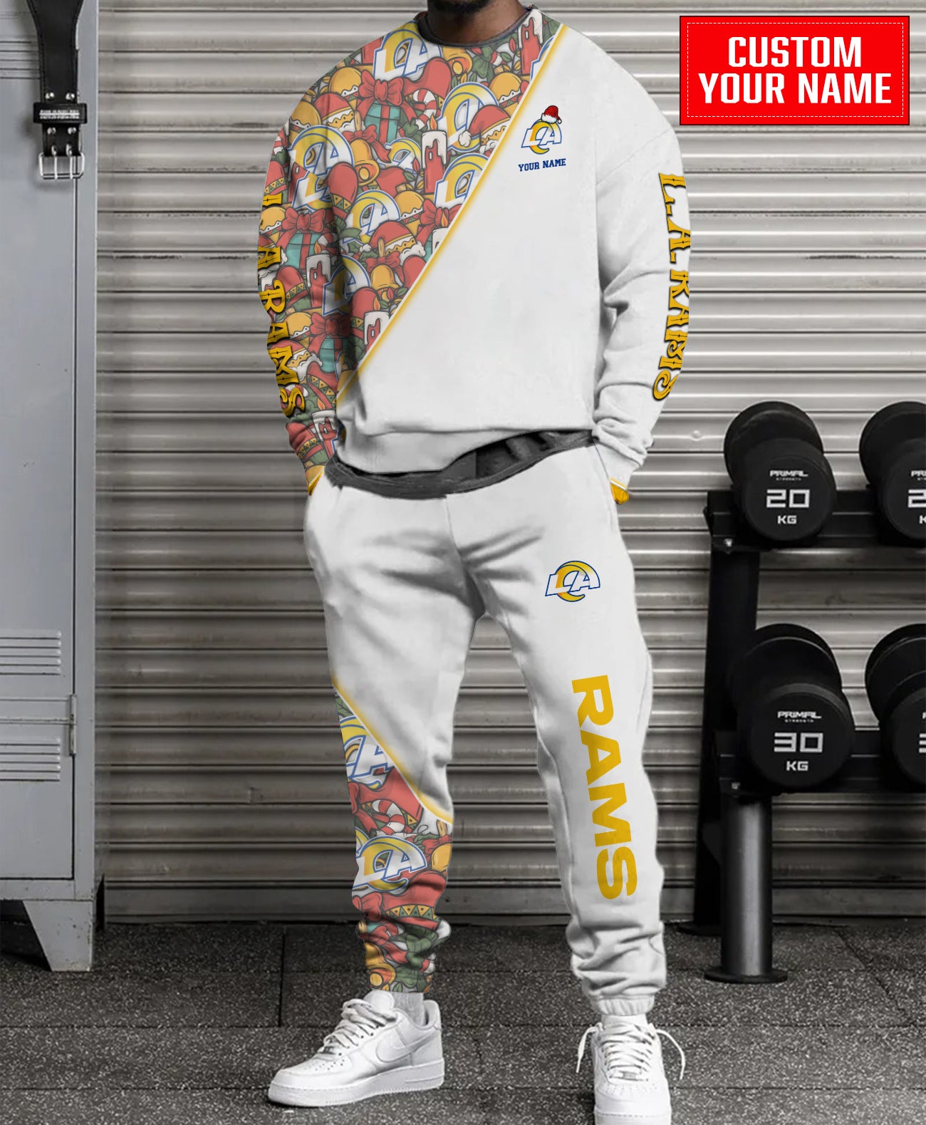 Los Angeles Rams Christmas Pattern Unisex Combo Sweatshirt And Sweatpants AZCASP000072White