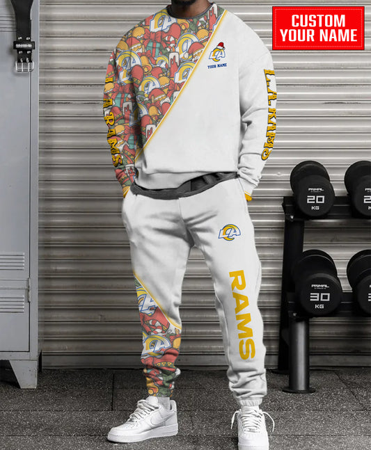 Los Angeles Rams Christmas Pattern Unisex Combo Sweatshirt And Sweatpants AZCASP000072White