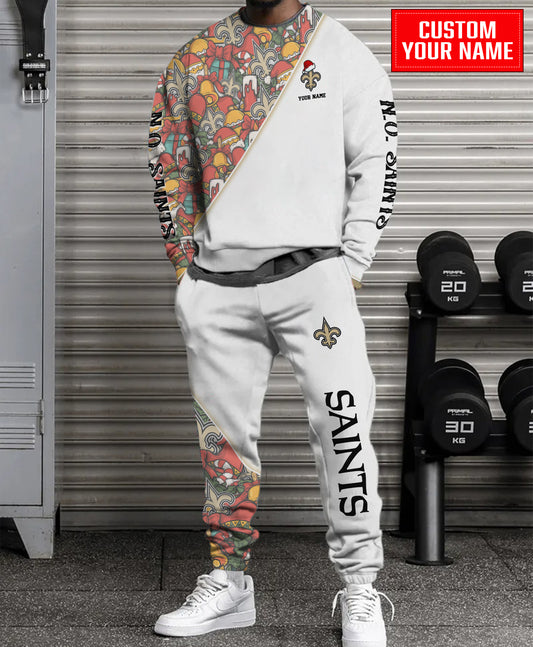 New Orleans Saints Christmas Pattern Unisex Combo Sweatshirt And Sweatpants AZCASP000074White