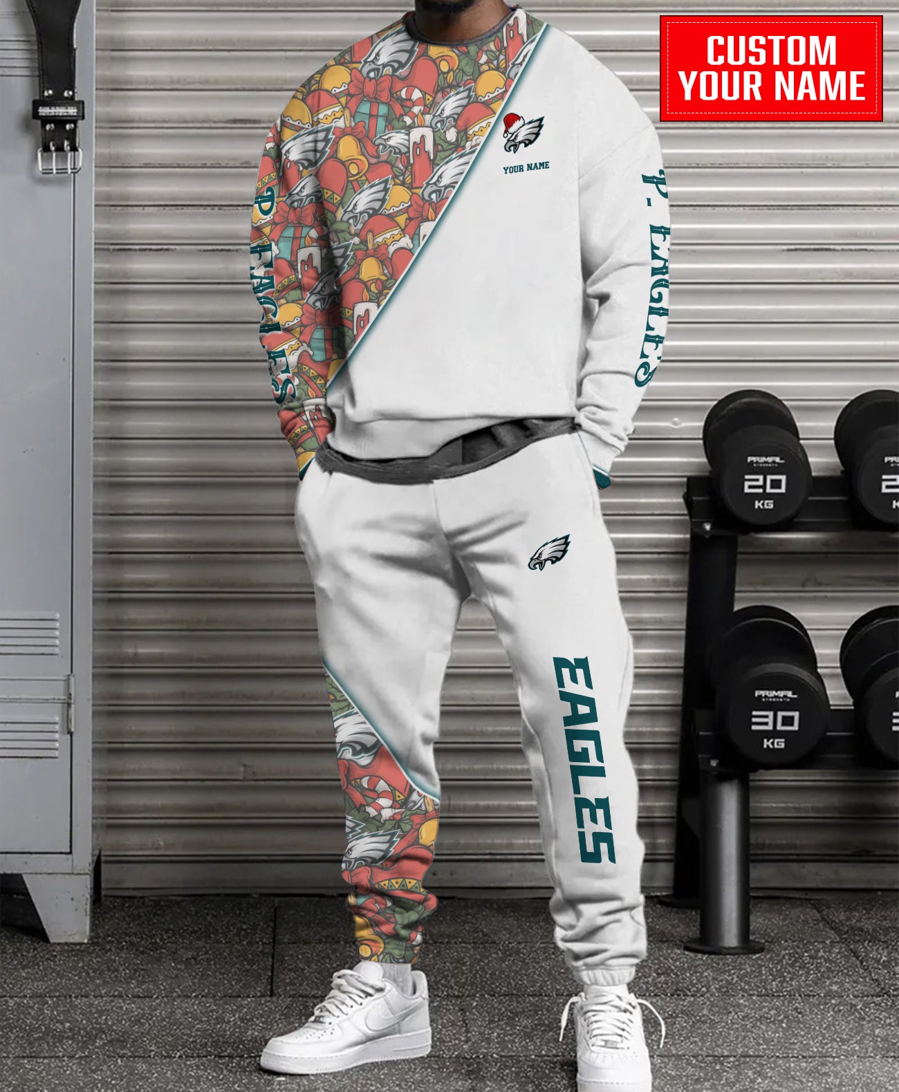 Philadelphia Eagles Christmas Pattern Unisex Combo Sweatshirt And Sweatpants AZCASP000076White