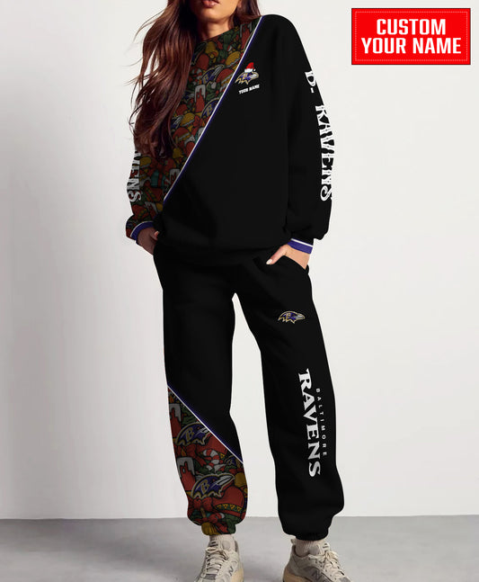 Baltimore Ravens Christmas Pattern Unisex Combo Sweatshirt And Sweatpants AZCASP000081Black