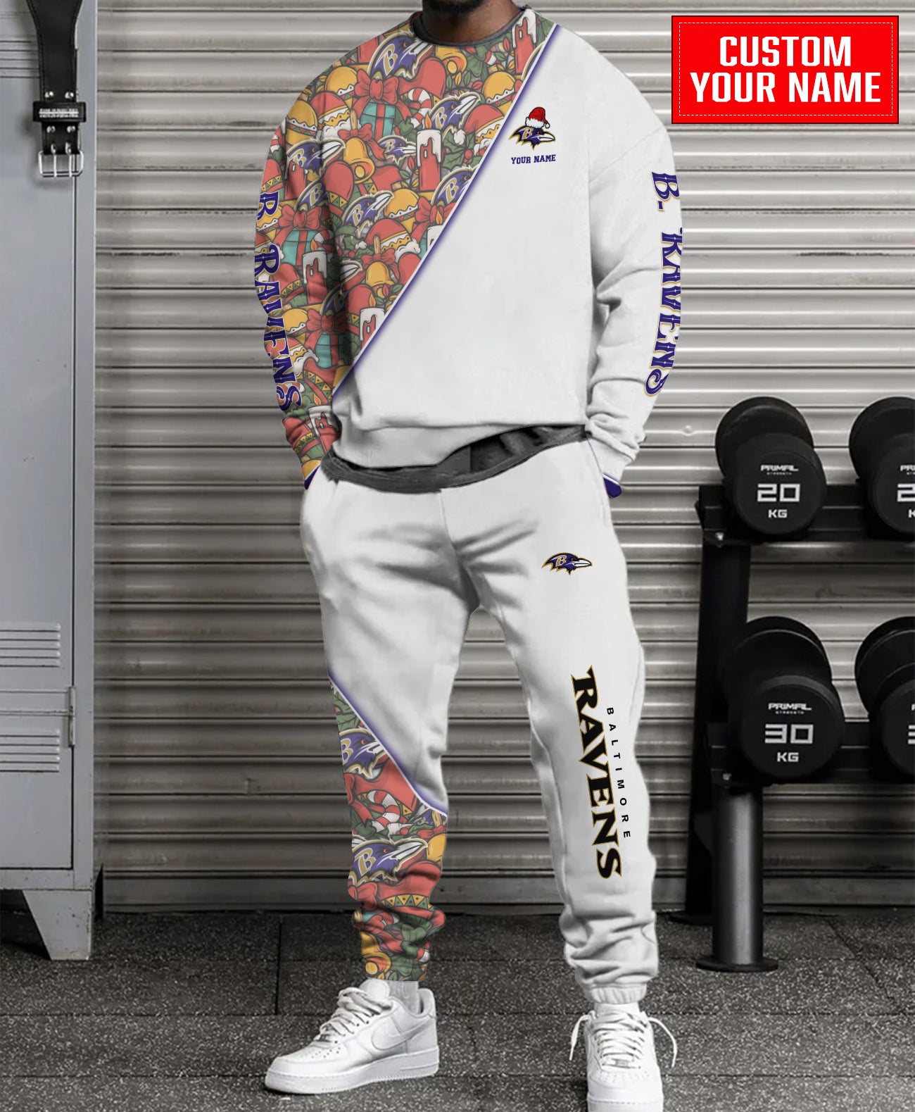 Baltimore Ravens Christmas Pattern Unisex Combo Sweatshirt And Sweatpants AZCASP000081White