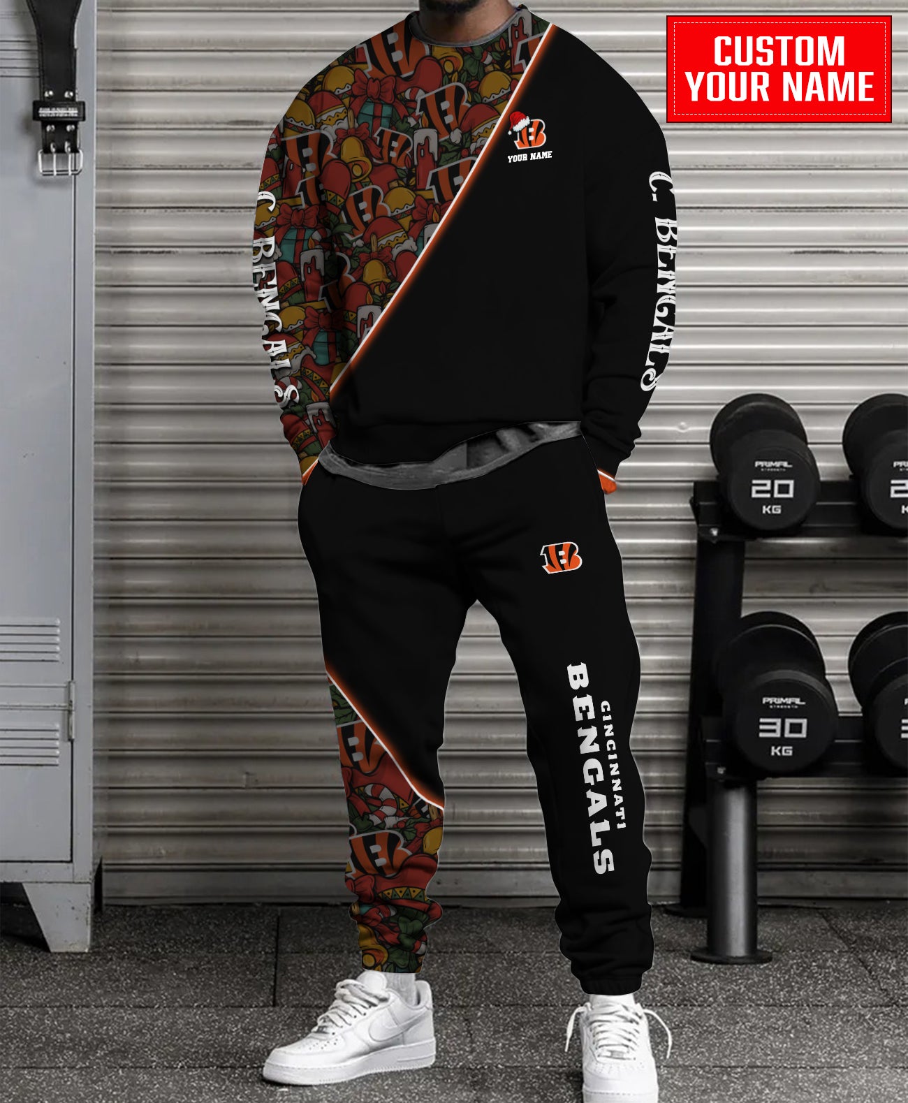 Cincinnati Bengals Christmas Pattern Unisex Combo Sweatshirt And Sweatpants AZCASP000083Black