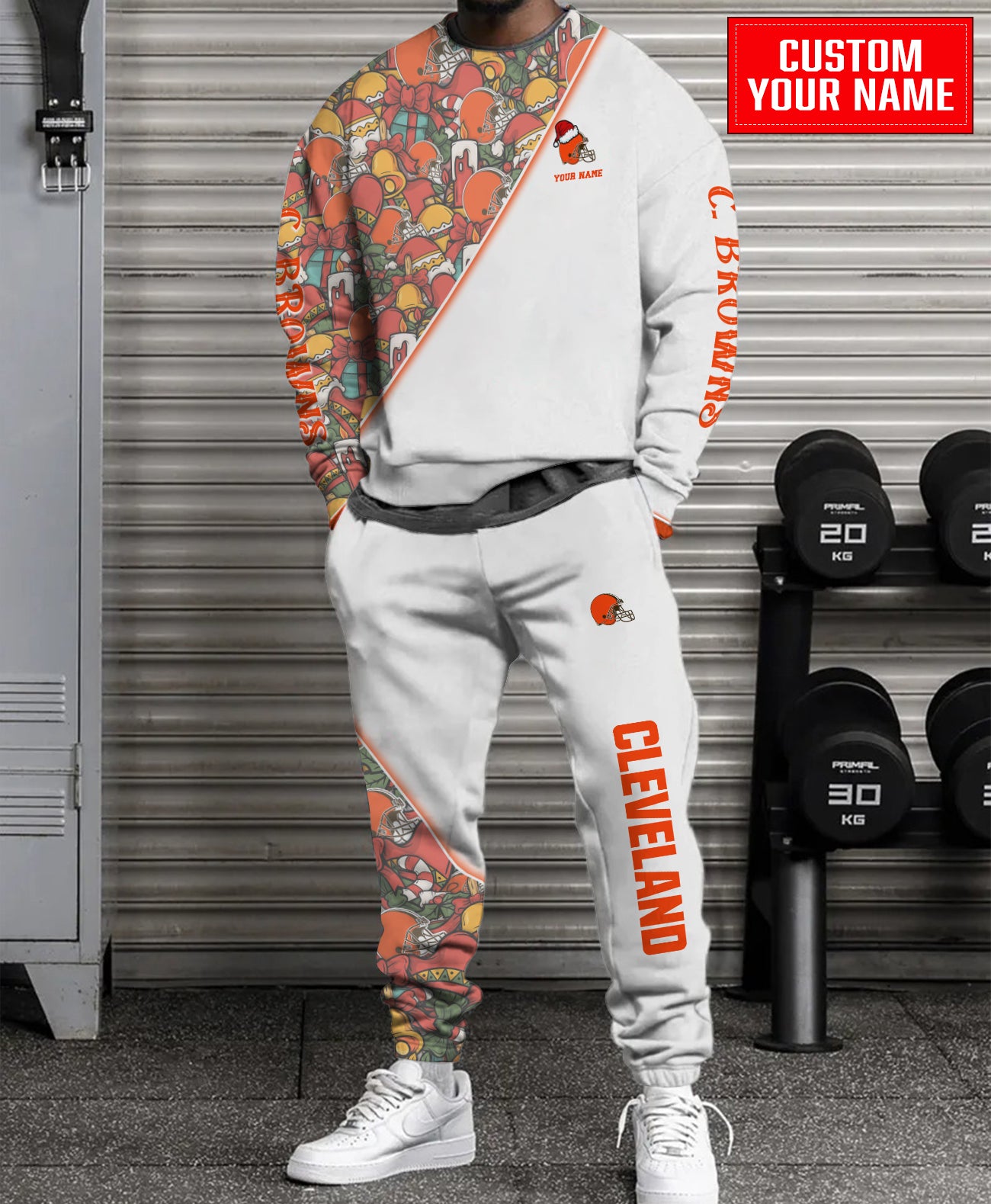 Cleveland Browns Christmas Pattern Unisex Combo Sweatshirt And Sweatpants AZCASP000084White